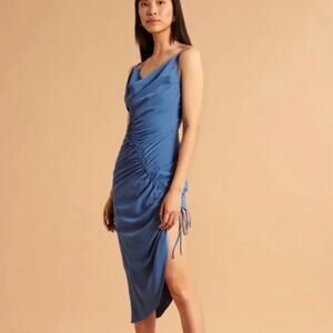 Abercrombie & Fitch Asymmetrical Cinched Midi Dress in Blue Women's Small $130